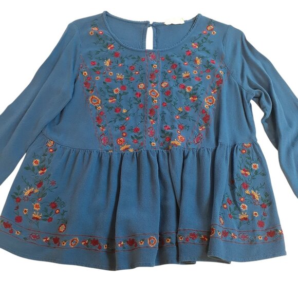 Altar'd State Tops - Altar'd State Boho Blouse Womens Royal Blue Floral Embroidered Long Sleeve Small